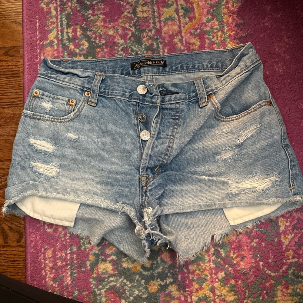 Abercrombie & Fitch Light Blue Distressed Jean Shorts